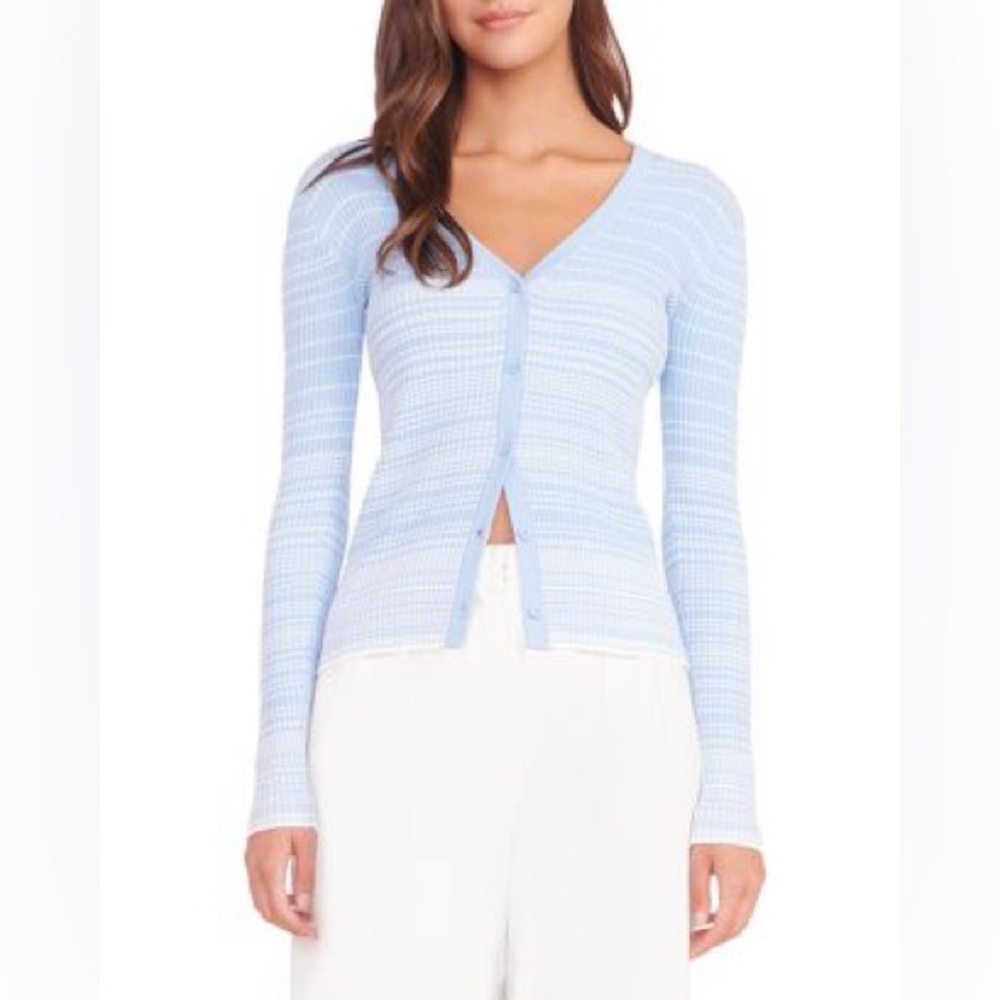 STAUD Women's Cargo Striped Azure Button Blue White Colorway Cardigan size Small